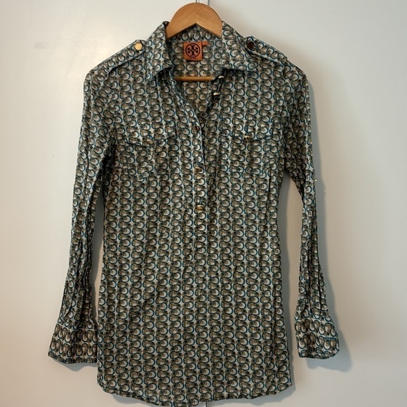 Tory Burch Elephant print blouse tunic size 2 with flaws - Picture 6 of 13